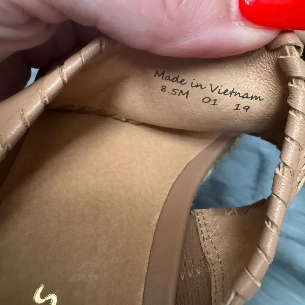 NEW JACK ROGERS Tan High Heel Wedge Espadrille Thong Sandals 8.5